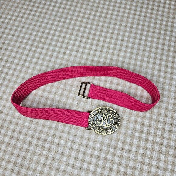 Vintage Ralph Lauren Metal Scroll Buckle Interlocking Pink Elastic Retro Belt